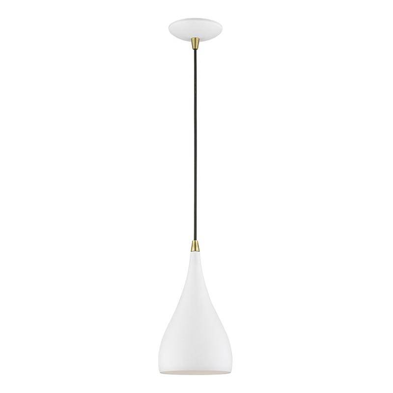 Livex 1 Light Textured White with Antique Brass Accents Mini Pendant