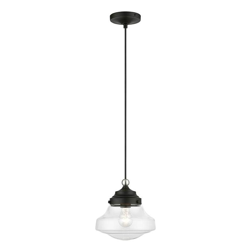 Livex 1 Light Black with Brushed Nickel Accent Mini Pendant