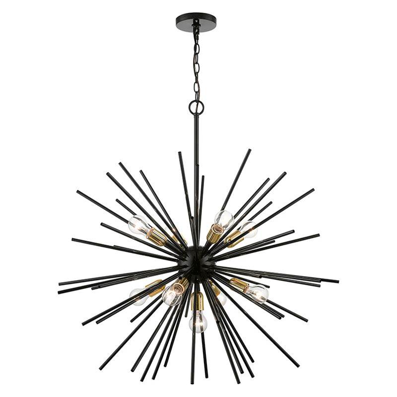Livex 9 Light Shiny Black with Polished Brass Accents Foyer Pendant Chandelier