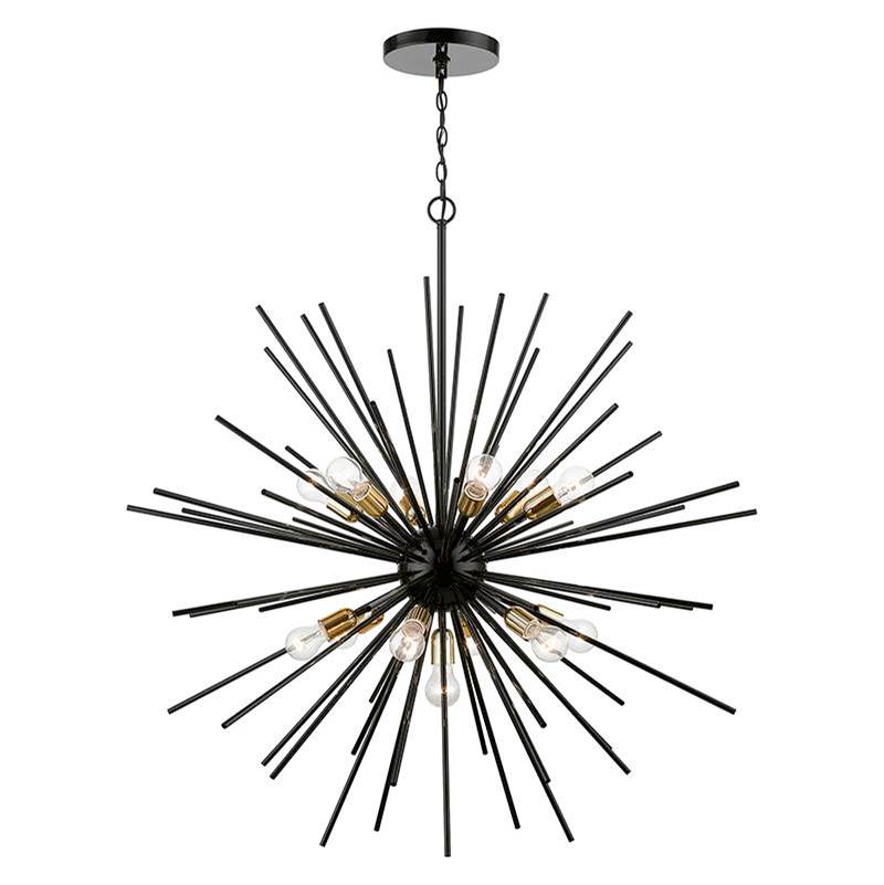 Livex 13 Light Shiny Black with Polished Brass Accents Extra Large Foyer Chandelier