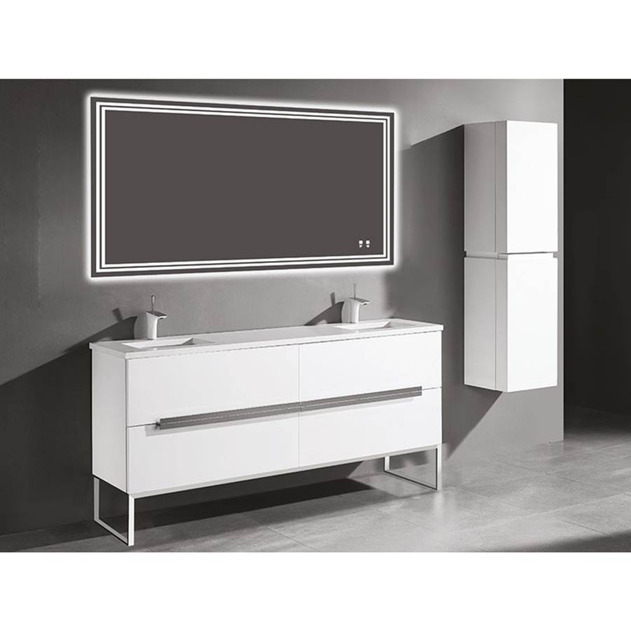 Madeli Soho 72''. White, Free Standing Cabinet.2-Bowls, Polished Chrome Handles (X4), C-Base (X1), 71-1/16''X18''X33-1/2''