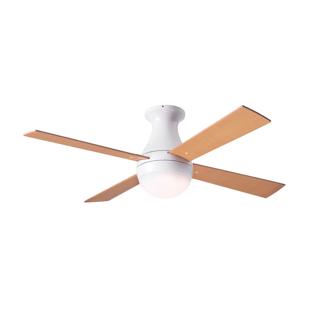 Modern Fan Company Ball Flush Fan; Gloss White Finish; 42'' Maple Blades; 20W LED; Fan Speed and Light Control (2-wire)