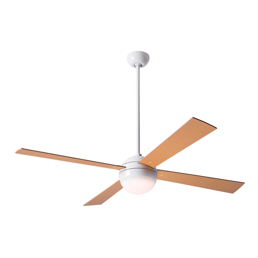 Modern Fan Company Ball Fan; Gloss White Finish; 52'' Maple Blades; 20W LED; Fan Speed and Light Control (2-wire)