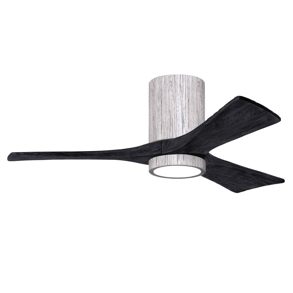 Matthews Fan Company Irene-3HLK three-blade flush mount paddle fan in Barn Wood finish with 42'' solid matte black wood blades and integrated LED light kit.