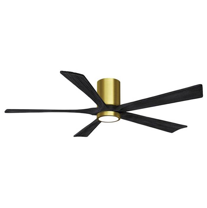 Matthews Fan Company IR5HLK five-blade flush mount paddle fan in Brushed Bronze finish with 60'' solid barn wood tone blades and integrated LED light kit.