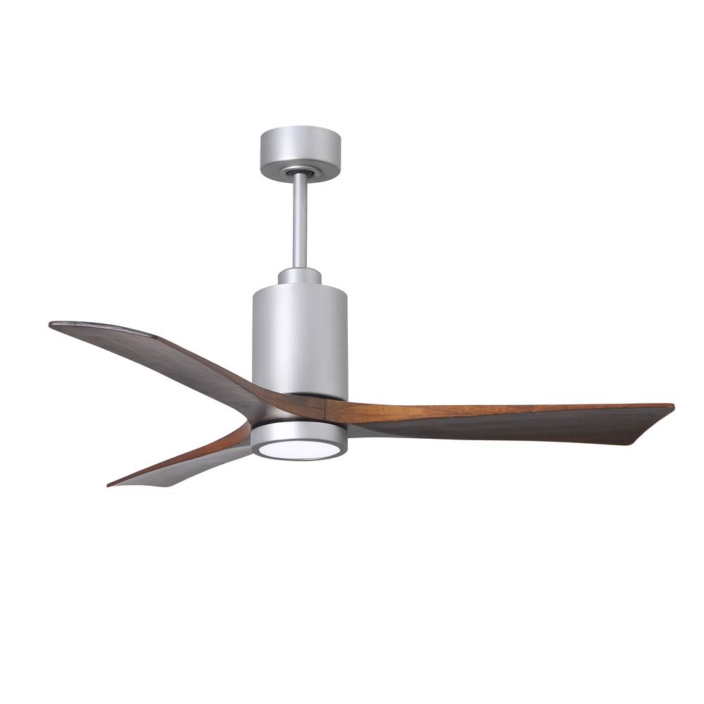 Matthews Fan Company Patricia-3 three-blade ceiling fan in Brushed Nickel finish with 52'' solid walnut tone blades and dimmable LED light kit