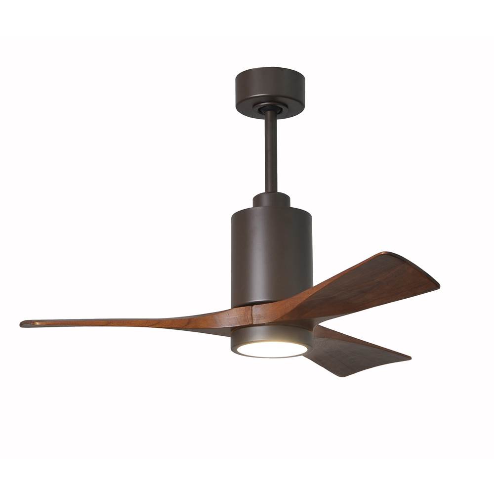 Matthews Fan Company Patricia-3 three-blade ceiling fan in Textured Bronze finish with 42'' solid walnut tone blades and dimmable LED light kit