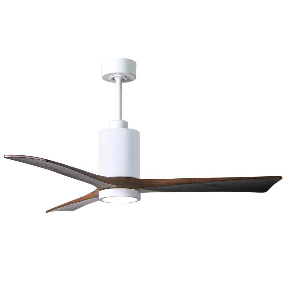 Matthews Fan Company Patricia-3 three-blade ceiling fan in Gloss White finish with 52'' solid walnut tone blades and dimmable LED light kit