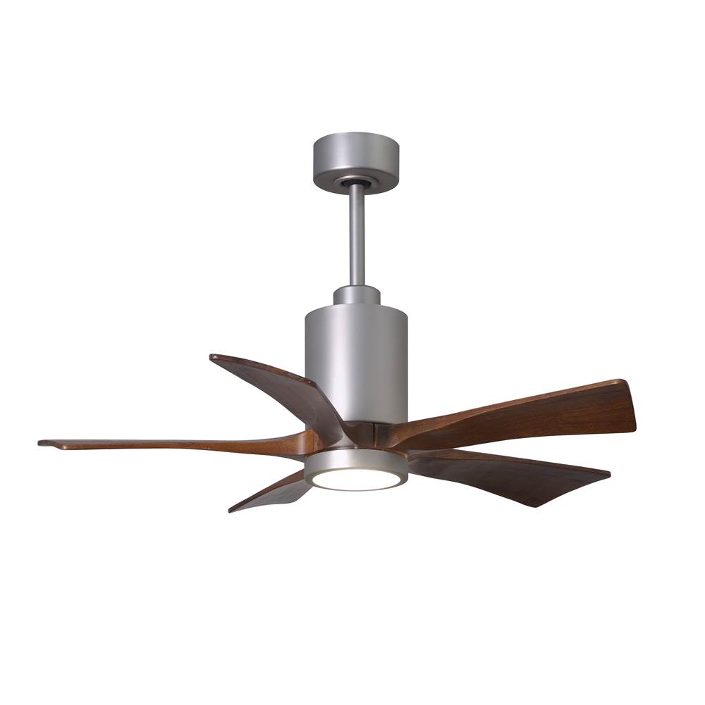 Matthews Fan Company Patricia-5 five-blade ceiling fan in Brushed Nickel finish with 42'' solid walnut tone blades and dimmable LED light kit