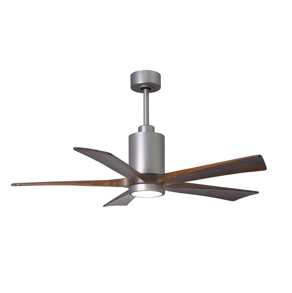Matthews Fan Company Patricia-5 five-blade ceiling fan in Brushed Nickel finish with 52'' solid walnut tone blades and dimmable LED light kit