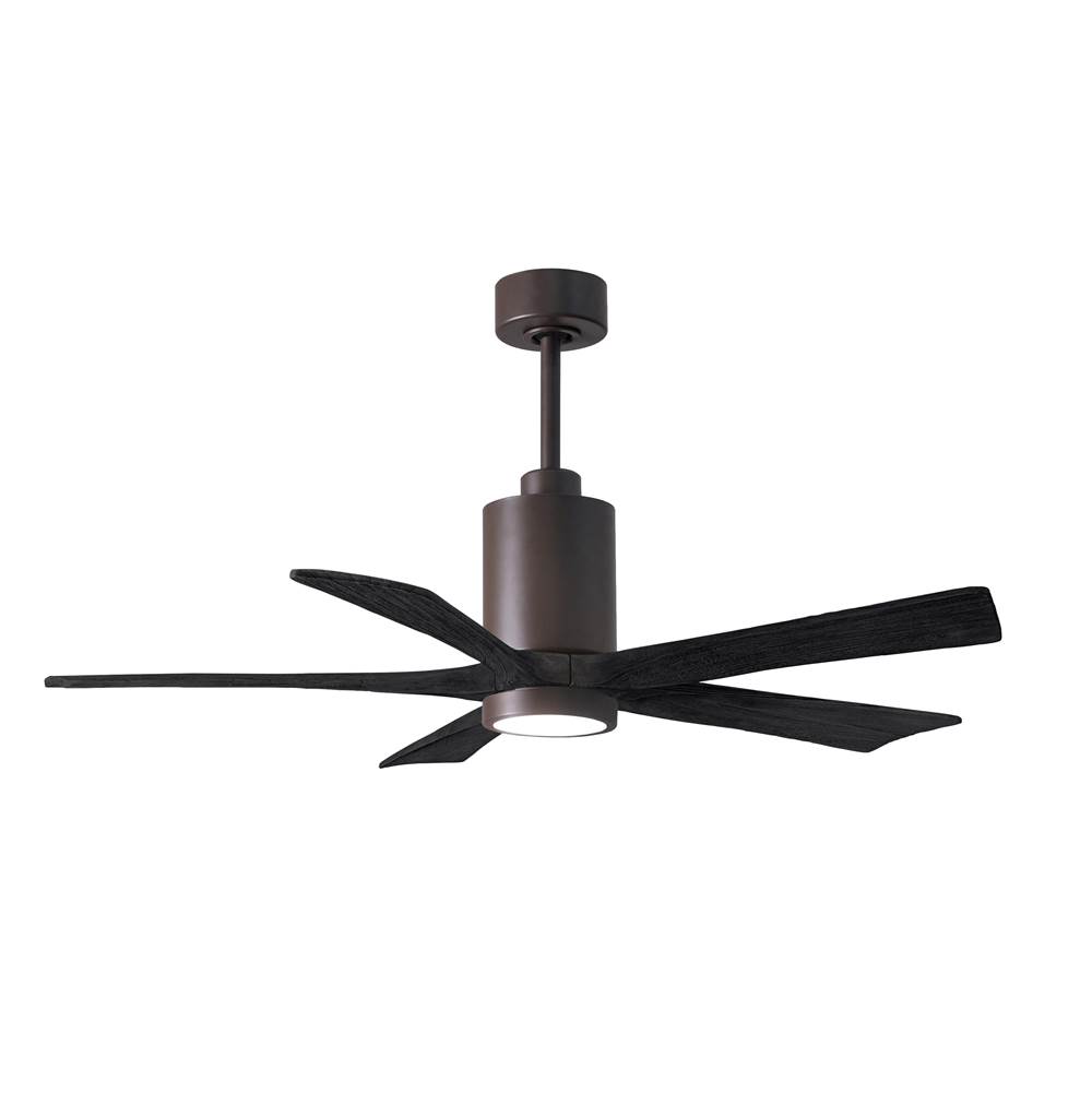 Matthews Fan Company Patricia-5 five-blade ceiling fan in Textured Bronze finish with 52'' solid matte black wood blades and dimmable LED light kit