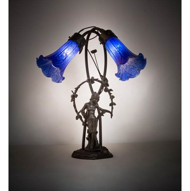 Meyda Tiffany 17'' High Blue Pond Lily 2 Light Trellis Girl Table Lamp