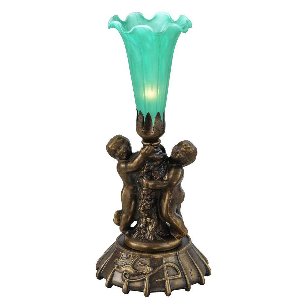 Meyda Tiffany 12''High Green Cherub Pond Lily Mini Lamp