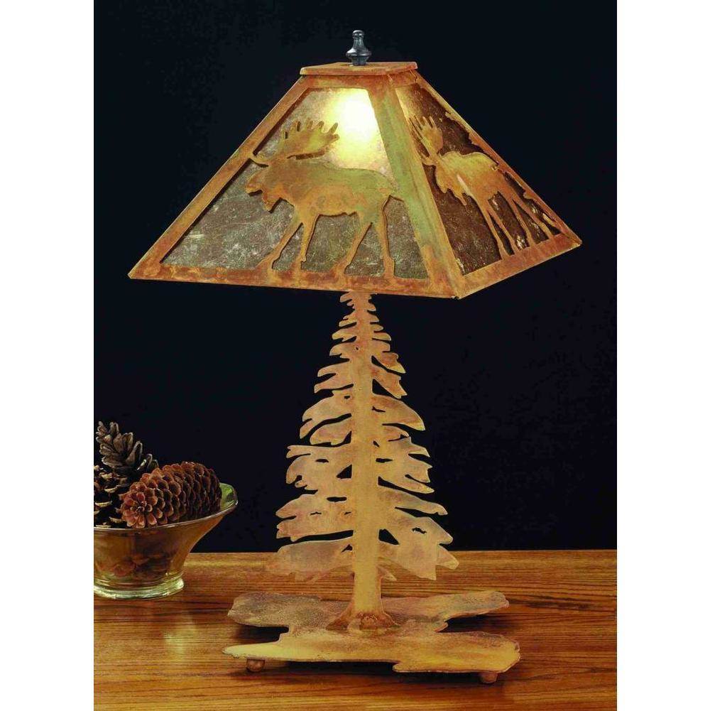 Meyda Tiffany 21''H Lone Moose Tall Pines Table Lamp