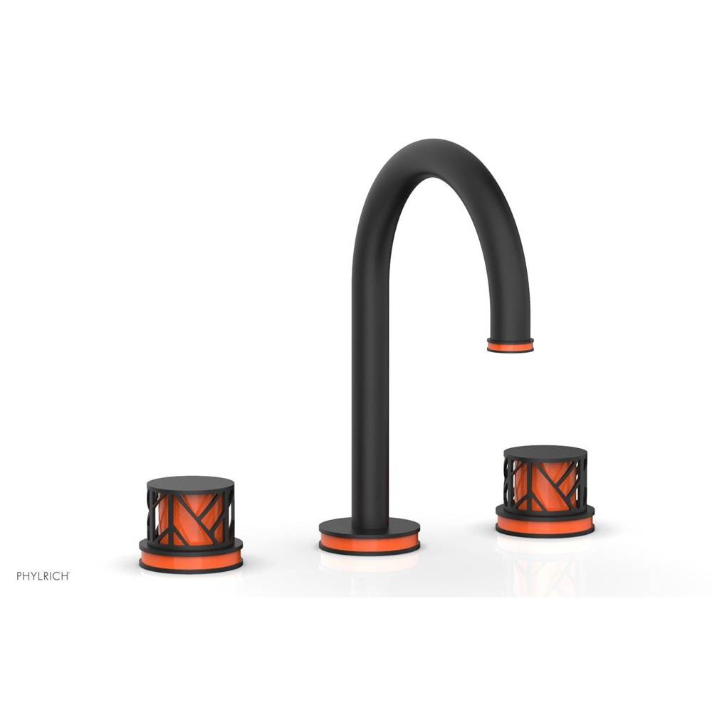 Phylrich Matte Black Jolie Widespread Lavatory Faucet With Gooseneck Spout, Round Cutaway Handles, And Orange Accents - 1.2GPM