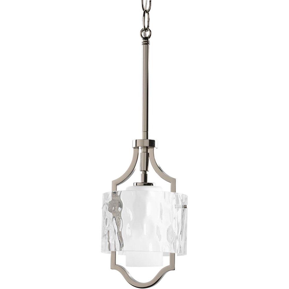 Progress Lighting Caress Collection One-Light Polished Nickel Clear Water Glass Luxe Mini-Pendant Light