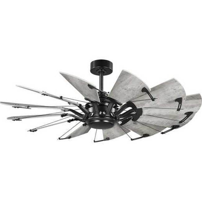 Progress Lighting Springer Collection 52-Inch Matte Black 12-Blade DC Motor Windmill Ceiling Fan