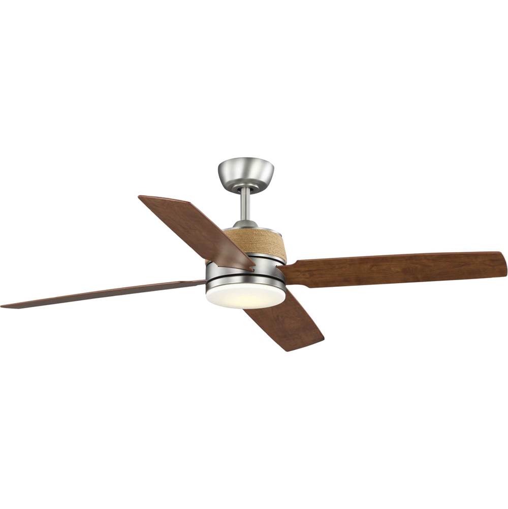 Progress Lighting Schaffer II Collection 56 in. Four-Blade Antique Nickel Modern Organic Ceiling Fan with Integrated LED Lamped Light and Natural Jute Accents