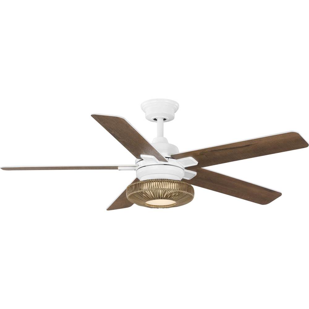 Progress Lighting Schaal Collection 52 in. Five-Blade Satin White Coastal Ceiling Fan with Integrated LED Light