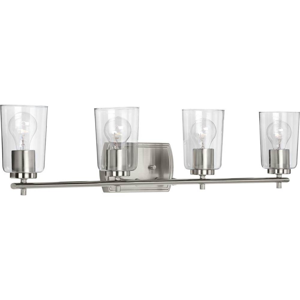 Progress Lighting Adley Collection Four-Light Brushed Nickel Clear Glass New Traditional Bath Vanity Light