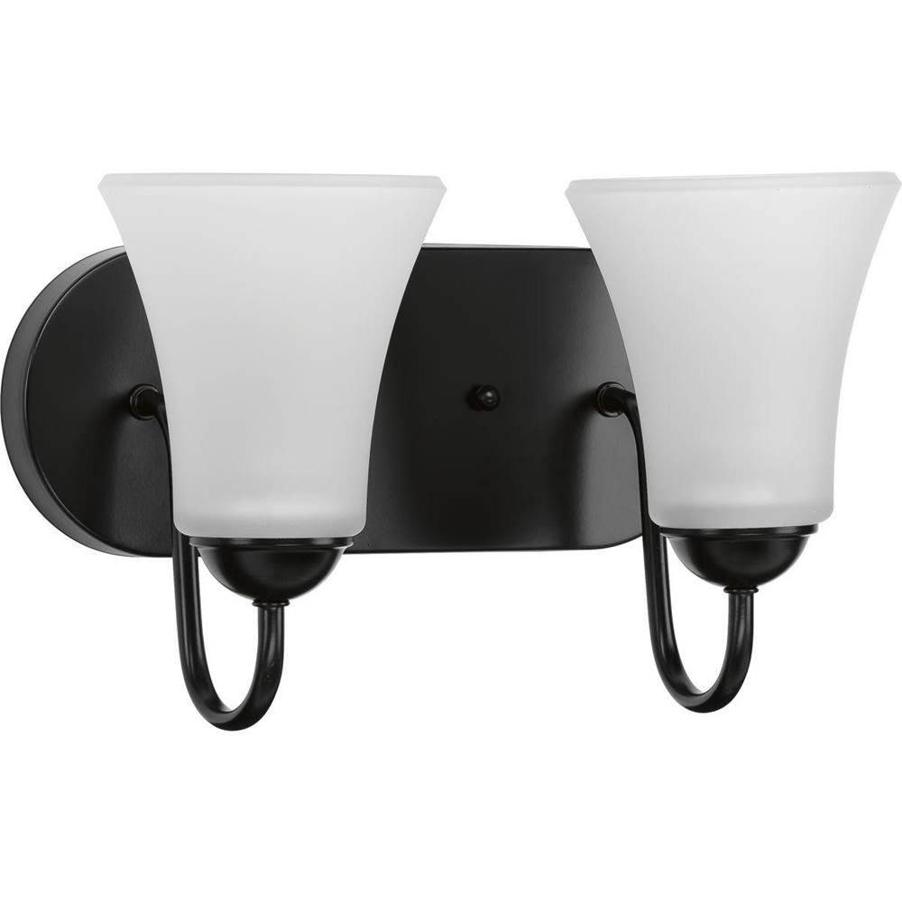Progress Lighting Classic Collection Two-Light Matte Black Etched Glass Traditional Bath Vanity Light
