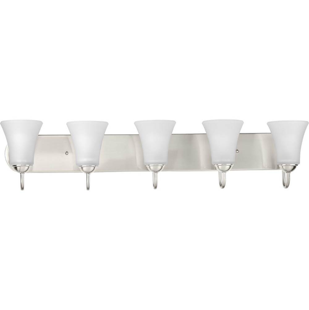 Progress Lighting Classic Collection Five-Light Brushed Nickel Etched Glass Traditional Bath Vanity Light