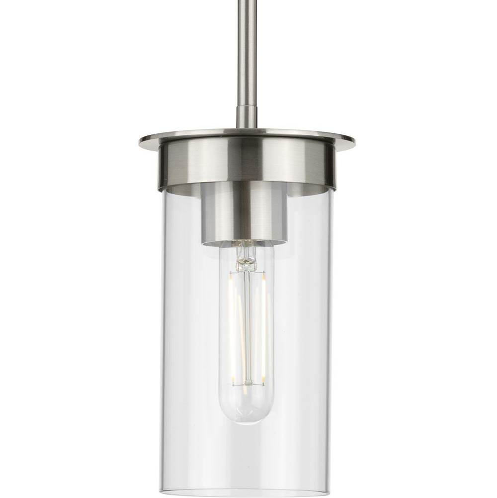 Progress Lighting Kellwyn Collection One-Light Brushed Nickel and Clear Glass Transitional Style Hanging Mini-Pendant Light