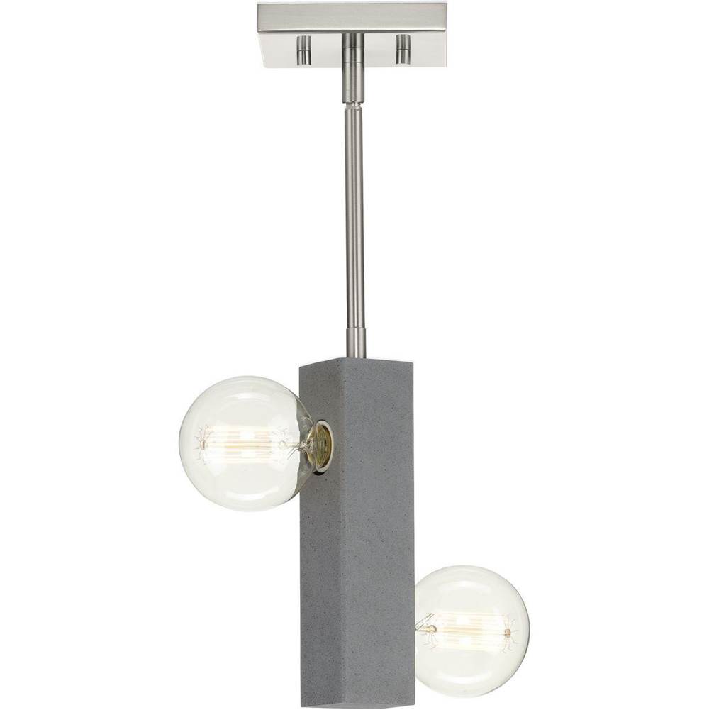 Progress Lighting Mill Beam Collection Two-Light Brushed Nickel/Faux Concrete Industrial Style Convertible Mini-Pendant or Ceiling Light