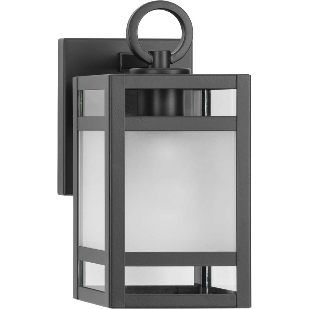 Progress Lighting Parrish Collection One-Light Matte Black Clear and Etched Glass Modern Craftsman Outdoor Small Wall Lantern