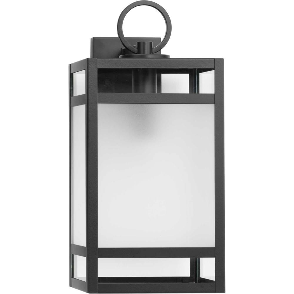 Progress Lighting Parrish Collection One-Light Matte Black Clear and Etched Glass Modern Craftsman Outdoor Large Wall Lantern