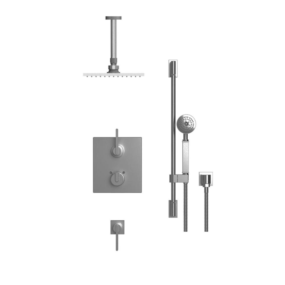 Rubinet Temperature Control Shower With Two Seperate Volume Controls, Fixed Shower Head, Bar, Integral Supply, Hand Held Shower, 8'' Ceiling Mount, Trim Only
