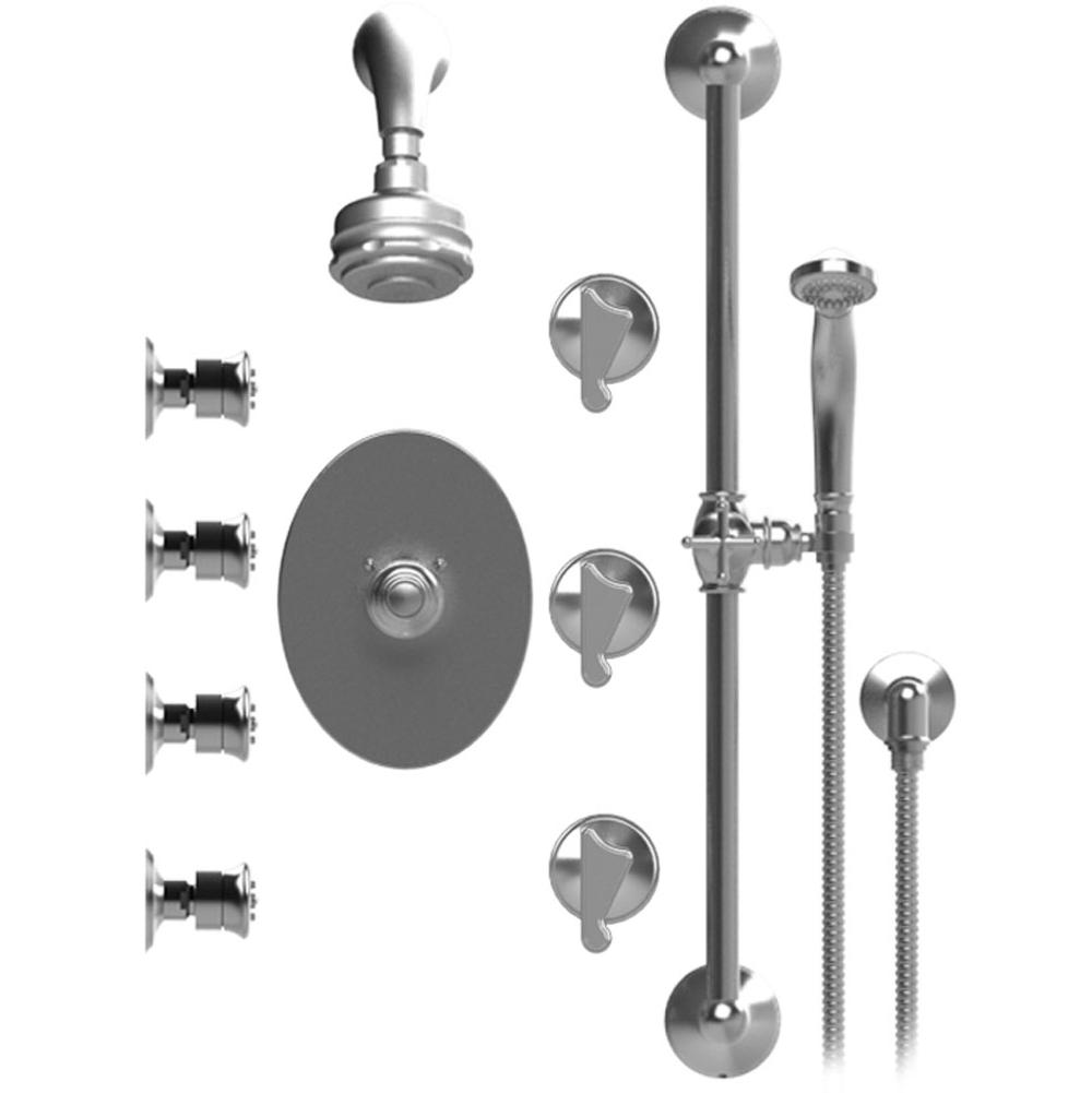 Rubinet Temperature Control Shower With Three Seperate Volume Controls, Fixed Shower Head, Bar, Integral Supply, Hand Held Shower & Four Body Sprays 3 Functio