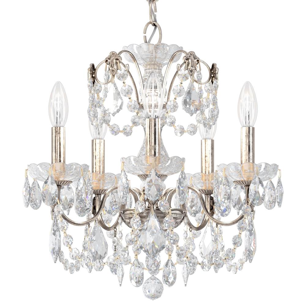 Schonbek Century 5 Light 110V Chandelier in Antique Silver with Clear Heritage Crystal