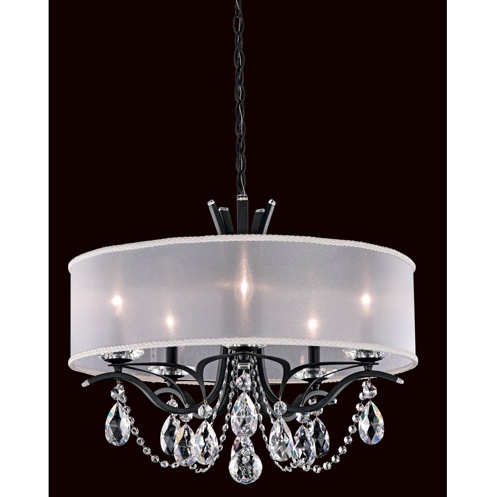 Schonbek Vesca 5 Light 120V Chandelier in Black with Clear Radiance Crystal and white Shade