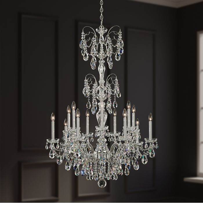 Schonbek Sonatina 14 Light 110V Chandelier in Antique Silver with Clear Crystals From Swarovski®
