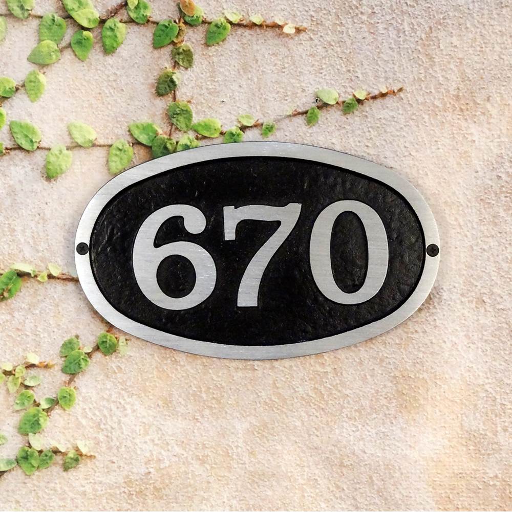 Special Lite Modern Horizontal Cast Aluminum Address Plaque with Brushed Aluminum Numbers - Bold Italic Font