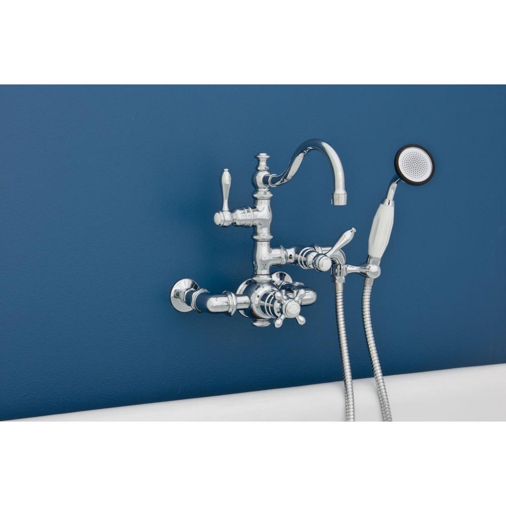 Strom Living Chrome 7'' Ctr Wall Mount Thermostatic Faucet W/Fixed Arched Spout And Porcelain