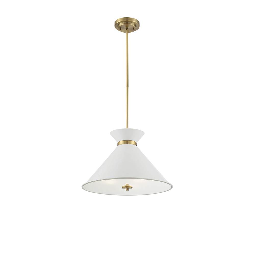 Savoy House Lamar 3-Light Pendant in White with Brass Accents