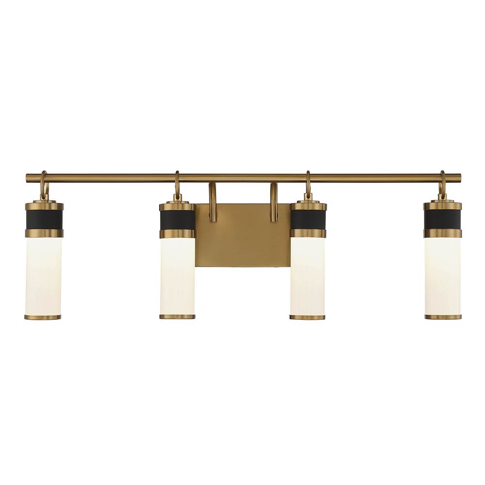 Savoy House Abel 4-Light LED Bathroom Vanity Light in Matte Black with Warm Brass Accents