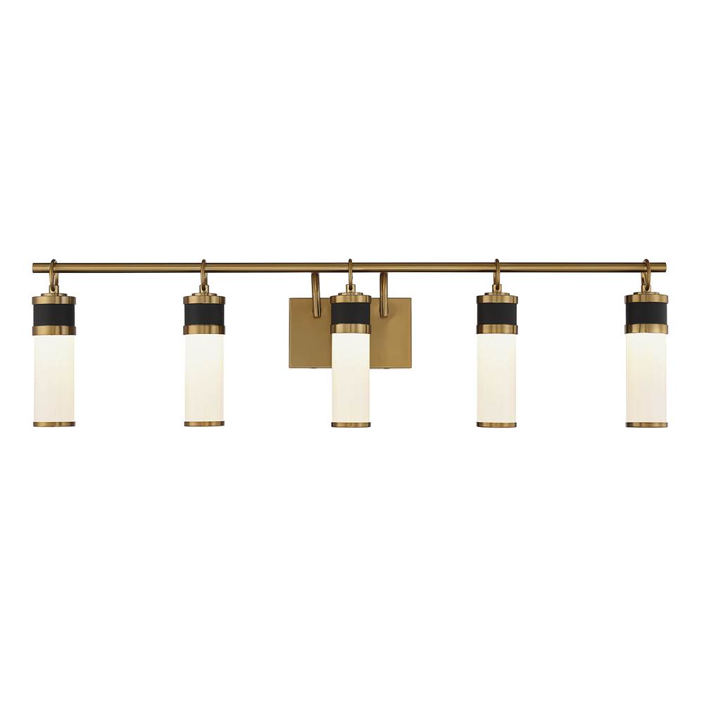 Savoy House Abel 5-Light LED Bathroom Vanity Light in Matte Black with Warm Brass Accents