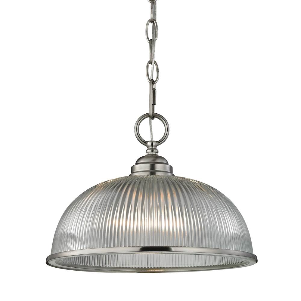 Thomas Lighting Liberty Park 1-Light Mini Pendant in Brushed Nickel With Prismatic Clear Glass