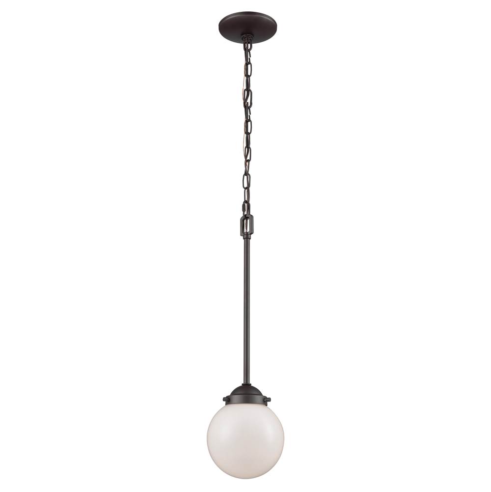 Thomas Lighting Beckett 1-Light Pendant in Oil Rubbed Bronze With Opal White Glass