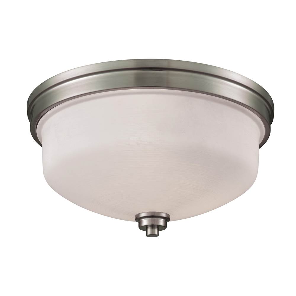 Thomas Lighting Casual Mission 3-Light Flush in Brushed Nickel With White Lined Glass