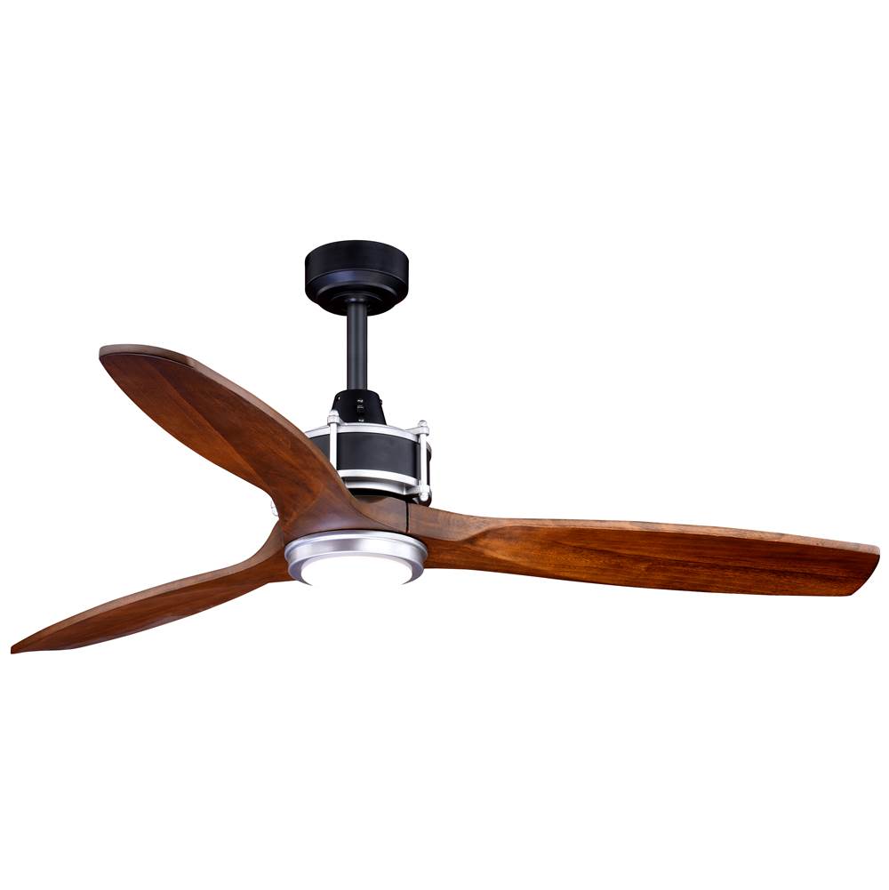 Vaxcel Curtiss 52 In. Black and Silver Industrial Indoor-Outdoor Wood Ceiling Fan with LED Light Kit and Remote