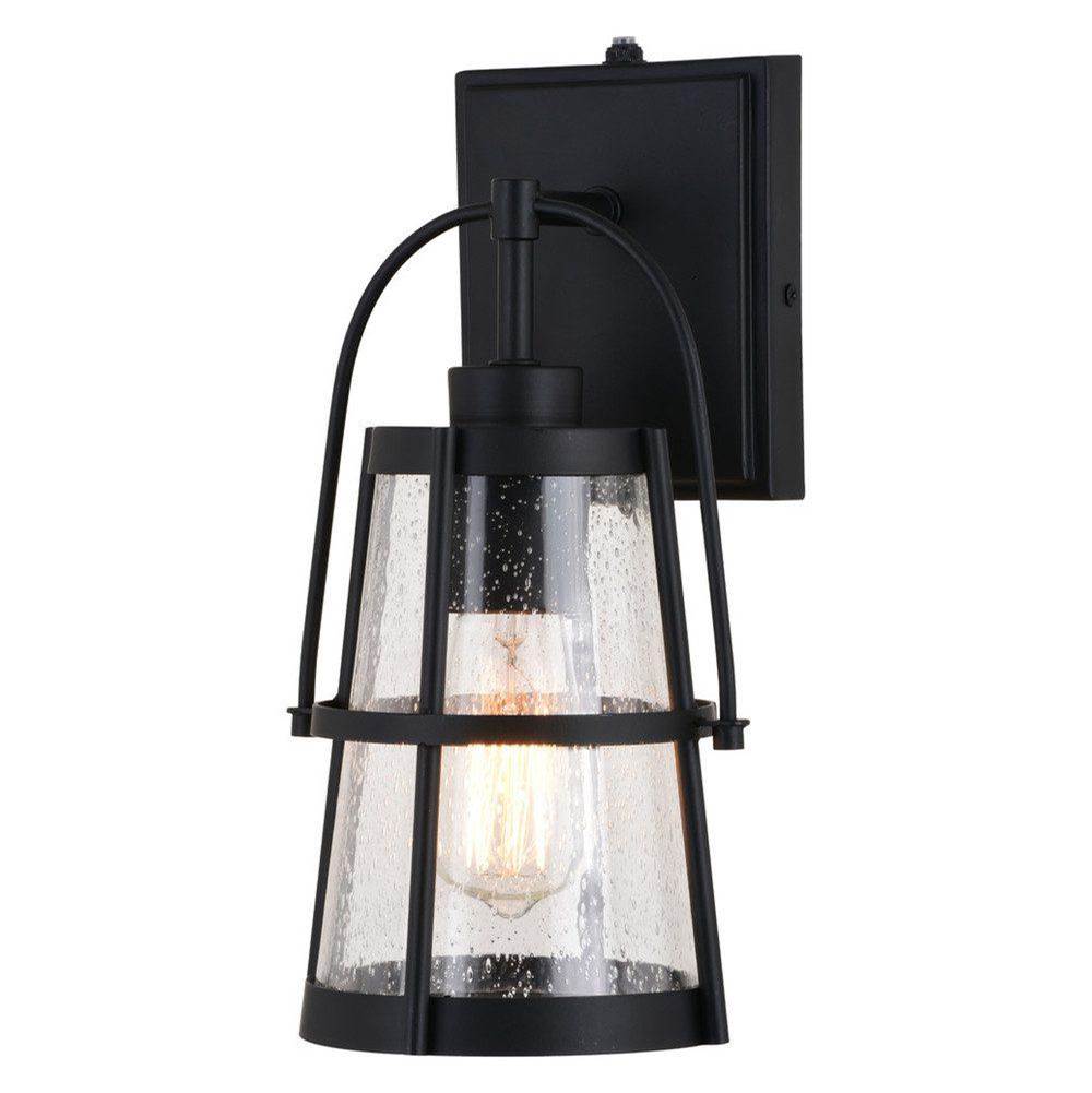 Vaxcel Portage Park 1 Light Black Dusk to Dawn Outdoor Wall Lantern Clear Glass