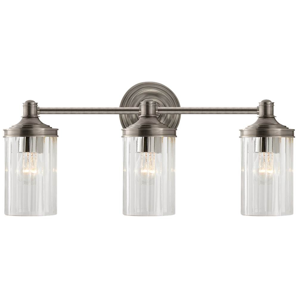 Visual Comfort Signature Collection Ava Triple Sconce in Antique Nickel with Crystal