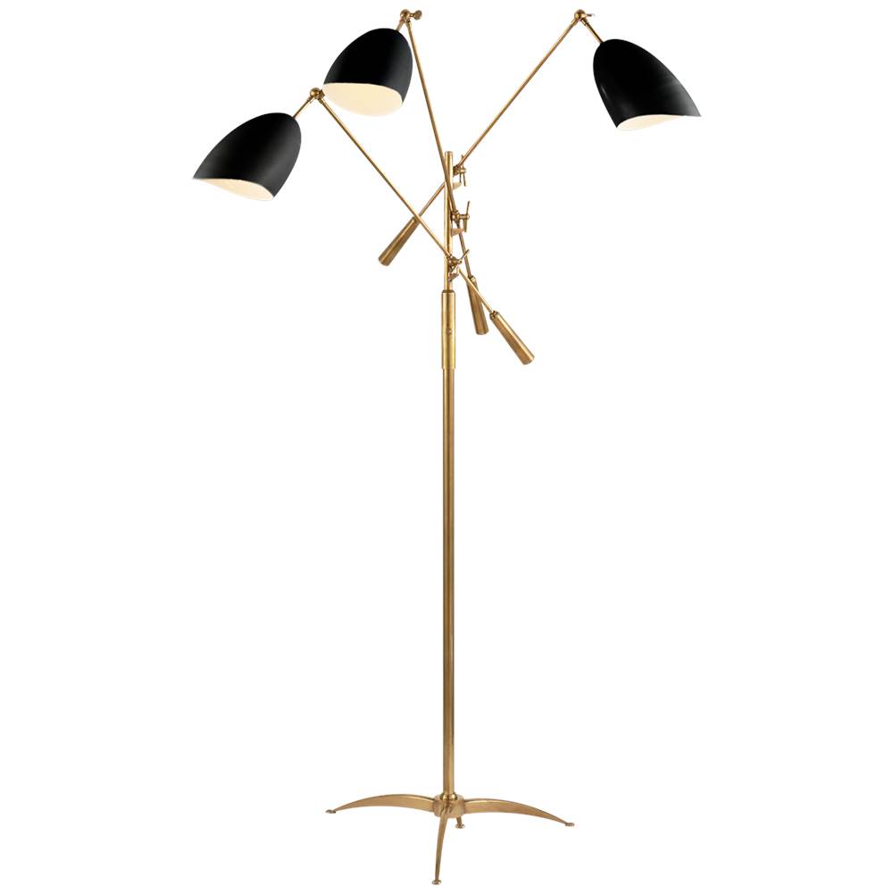 Visual Comfort Signature Collection Sommerard Triple Arm Floor Lamp in Hand-Rubbed Antique Brass with Black