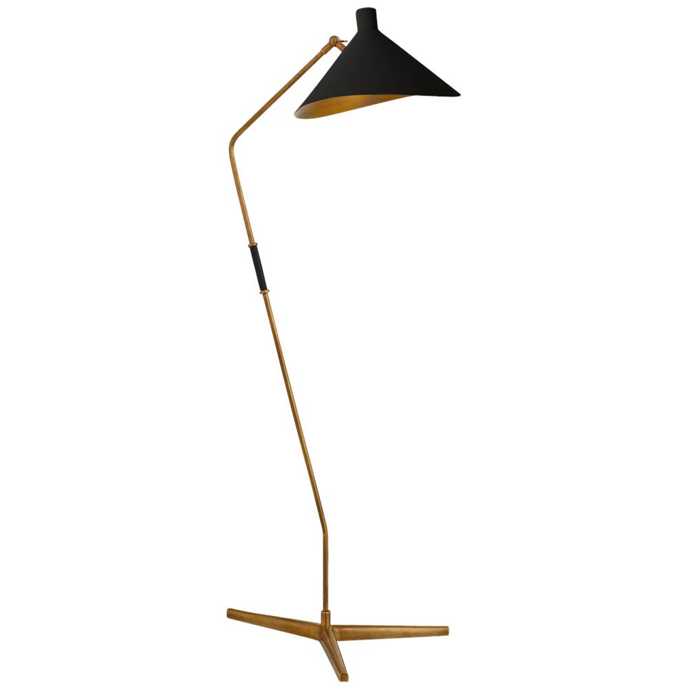 Visual Comfort Signature Collection Mayotte Large Offset Floor Lamp in Hand-Rubbed Antique Brass with Black Shade