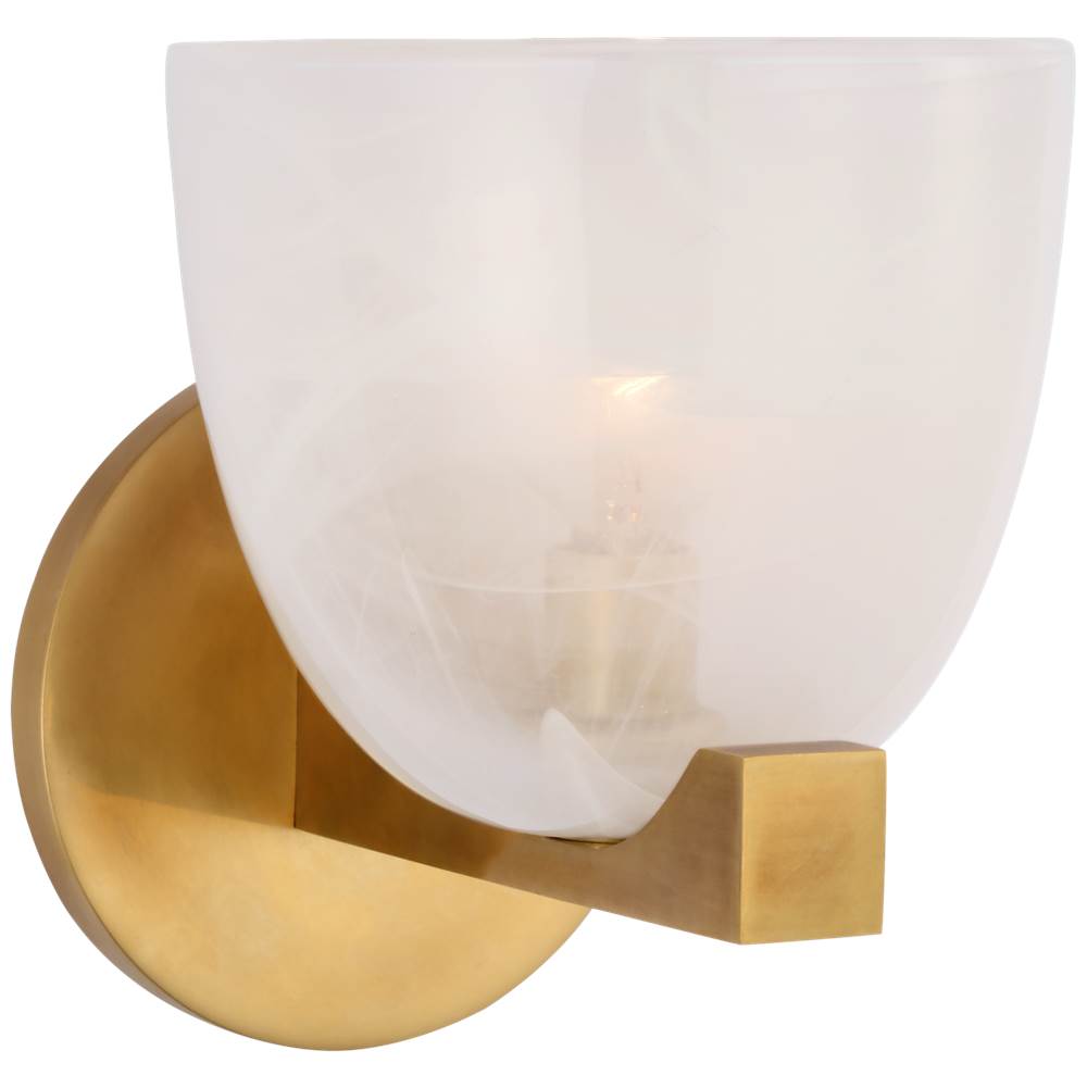 Visual Comfort Signature Collection Carola Single Sconce in Hand-Rubbed Antique Brass with White Strie Glass