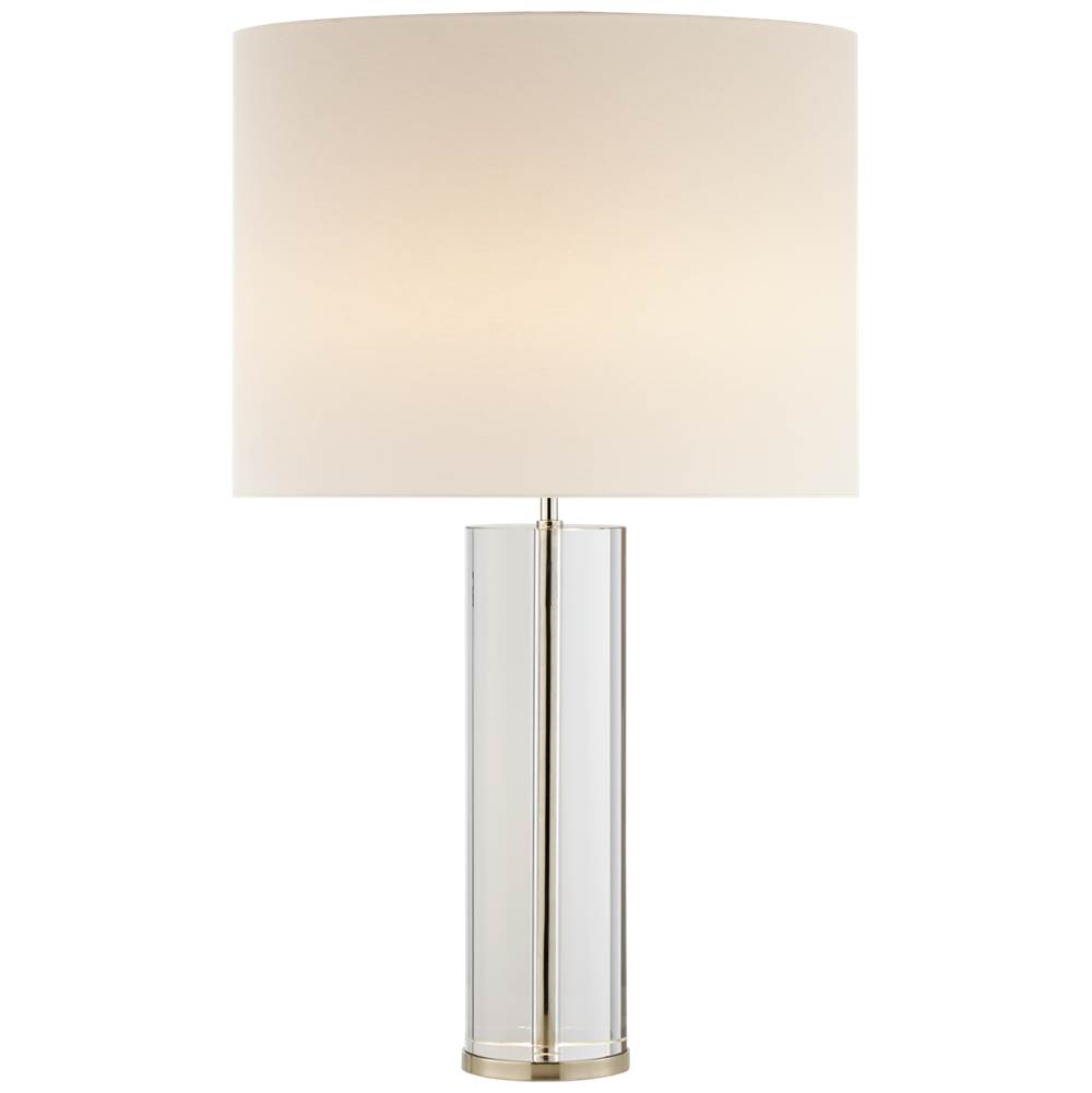 Visual Comfort Signature Collection Lineham Table Lamp in Crystal and Polished Nickel with Linen Shade